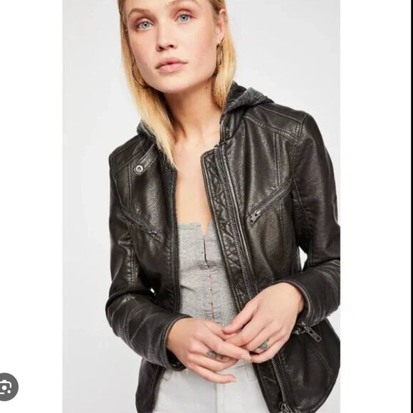Free People Black Leather Jacket - Picture 1 of 6